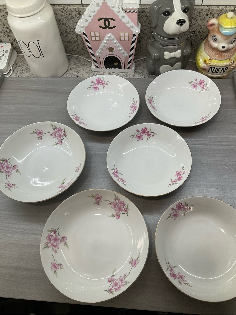 VINTAGE SIX MADE IN CHINA CHERRY BLOSSOM GOLD RIM BOWLS - Picture 4 of 10